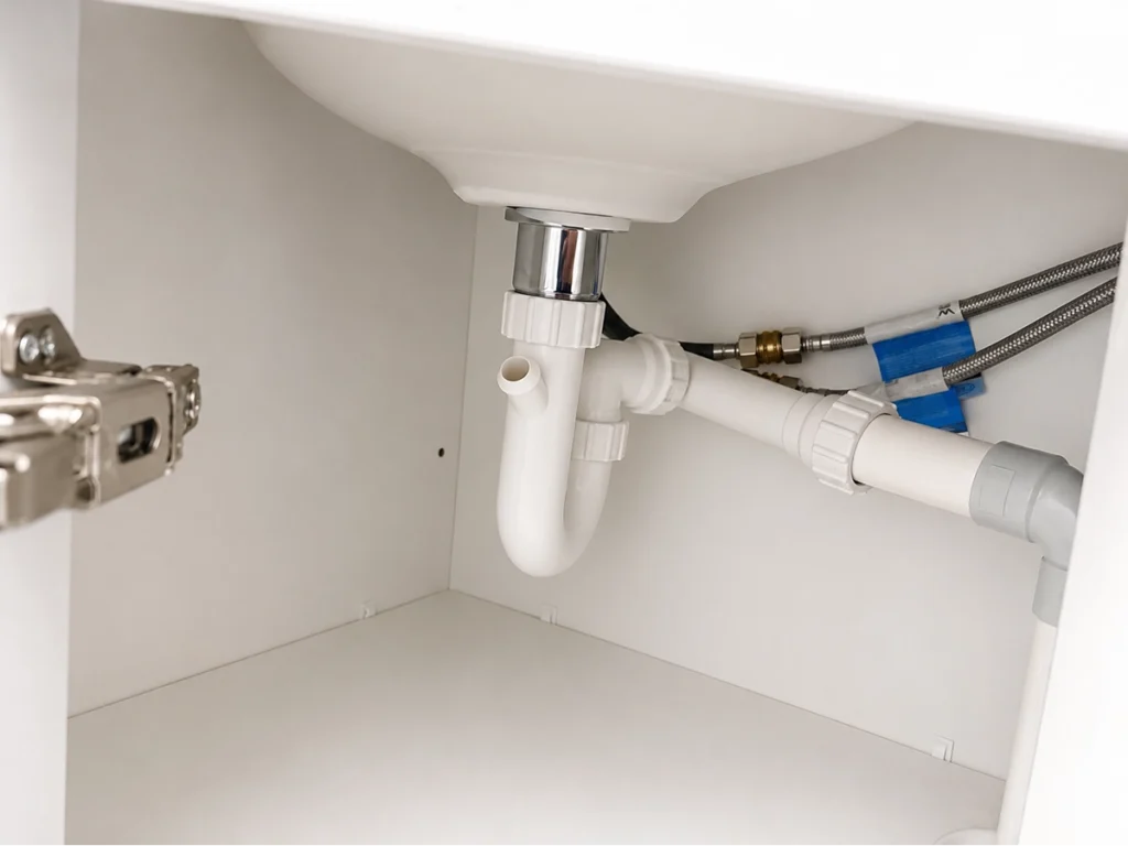 New basin waste and trap under a vanity, plumber Auburn