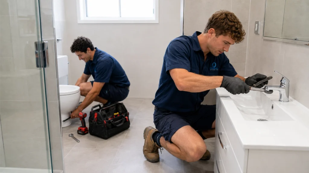 Fitting a basin mixer in a bathroom renovation, Original Plumbing plumber Lidcombe