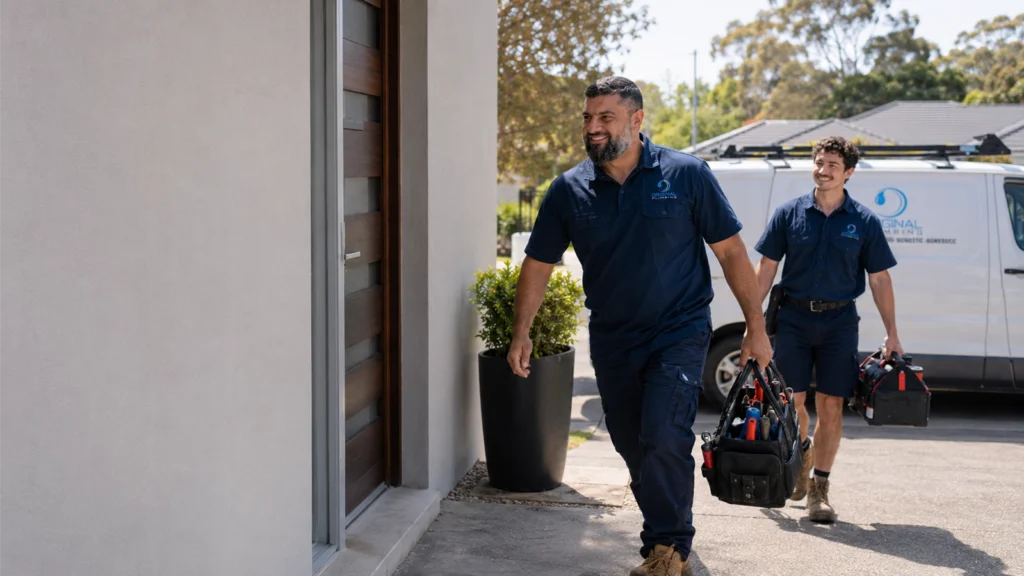 Mustafa and the team walking up to a job with their tool bags, Original Plumbing plumber Guildford